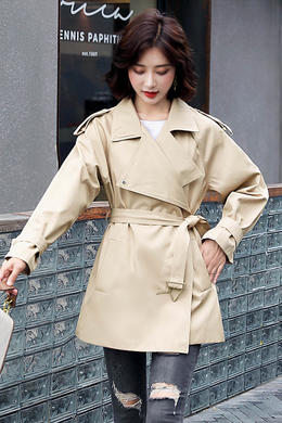 Z20QFF151秋季新款女装韩版宽松长袖中长款系带流行风衣外套女