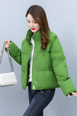 Z22DY052  绿色短款羽绒面包服女2022冬装新款韩版减龄加厚保暖90白鸭绒外套上衣