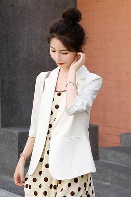 Z230013   纯色小西装外套女夏季薄款时尚气质职业装小个子通勤七分袖西服装